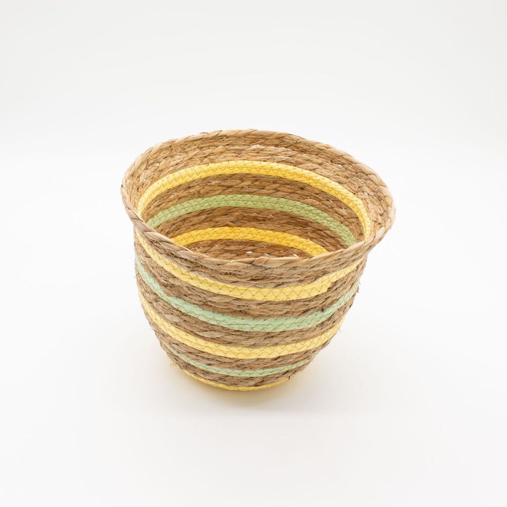 Paniers en jonc de mer et paille en forme de vase - Jaune et vert naturels - Lot de 3