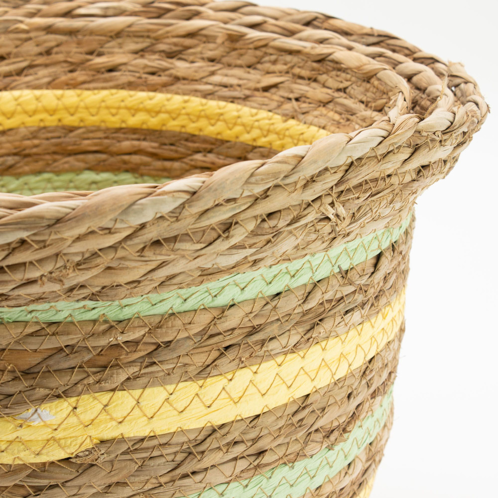 Paniers en jonc de mer et paille en forme de vase - Jaune et vert naturels - Lot de 3