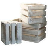 Caisses de rangement en bois - Blanchies à la chaux (Lot de 3)