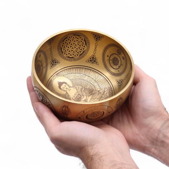 Bouddha en laiton pur gravé - Lot de 4 - Environ 3,85 kg