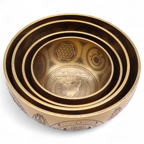 Bouddha en laiton pur gravé - Lot de 4 - Environ 3,85 kg