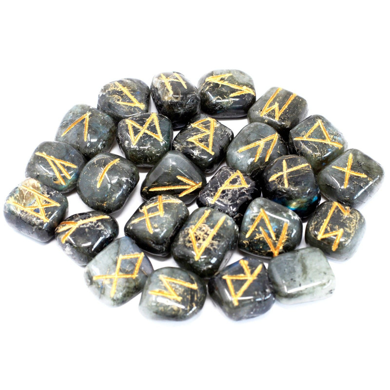 Ensemble de pierres runiques en pochette - Labradorite
