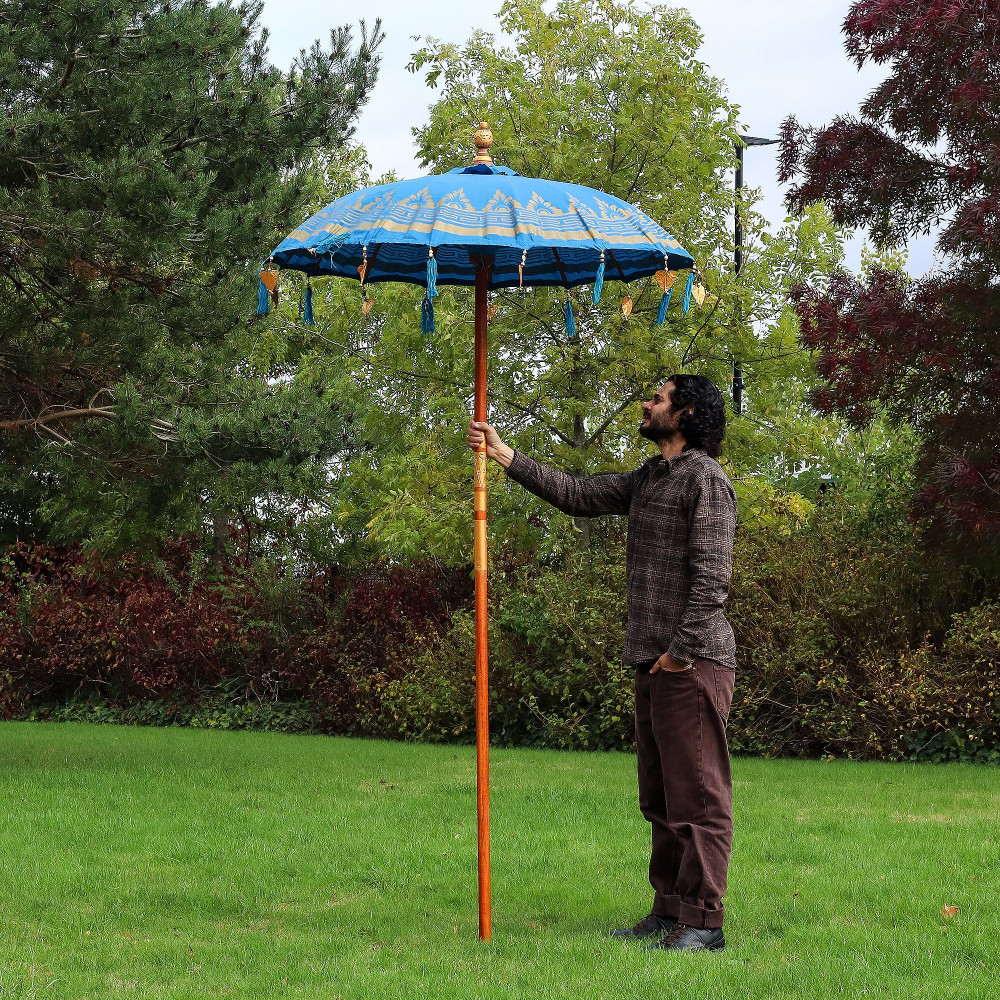 Parasol de patio Bali - Coton - Décor turquoise - 1,5 m