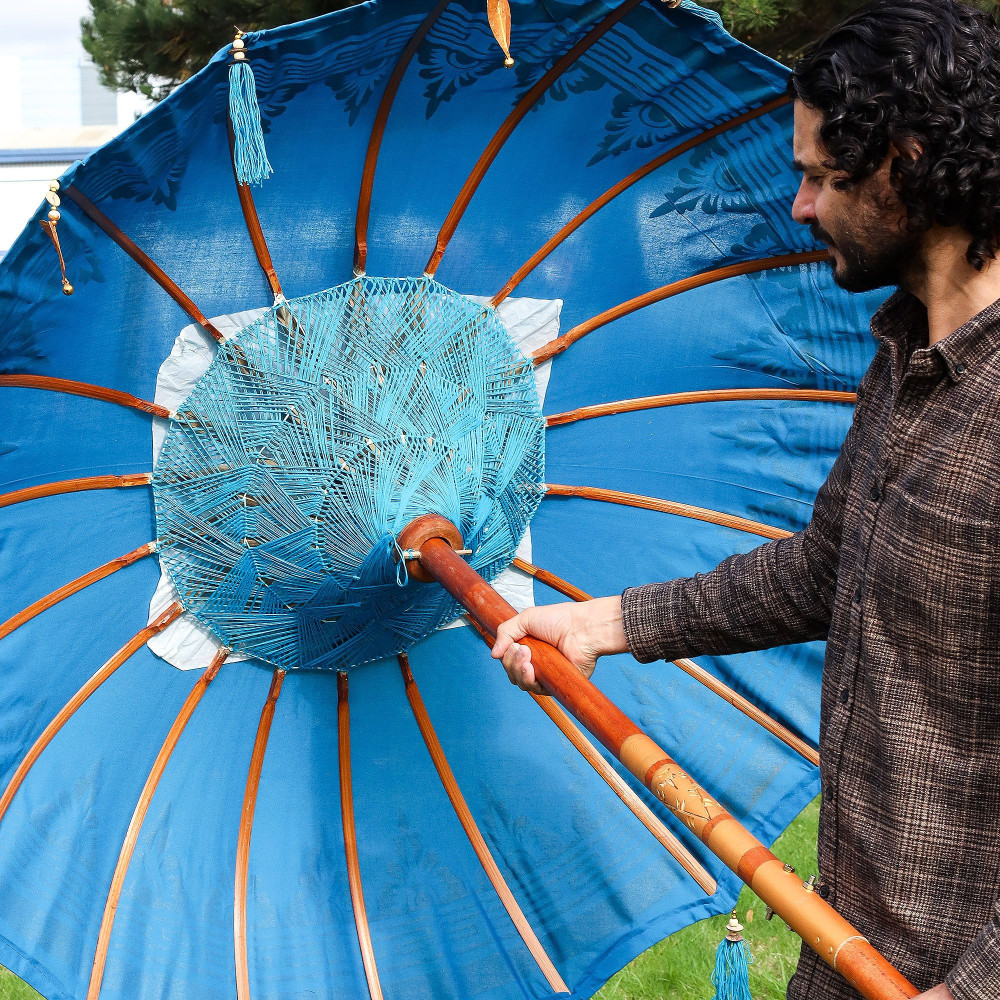 Parasol de patio Bali - Coton - Décor turquoise - 1,5 m