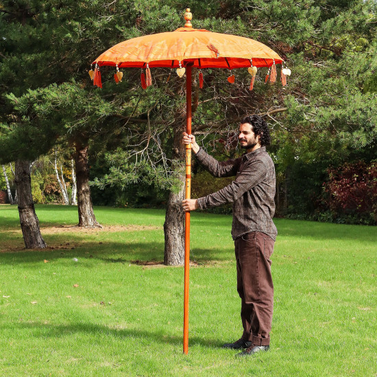 Parasol de patio Bali - Coton - Décor orange - 1,5 m
