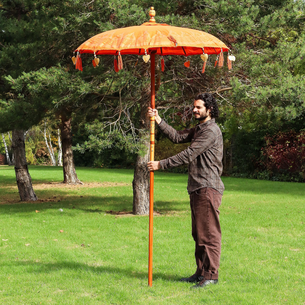 Parasol de patio Bali - Coton - Décor orange - 1,5 m