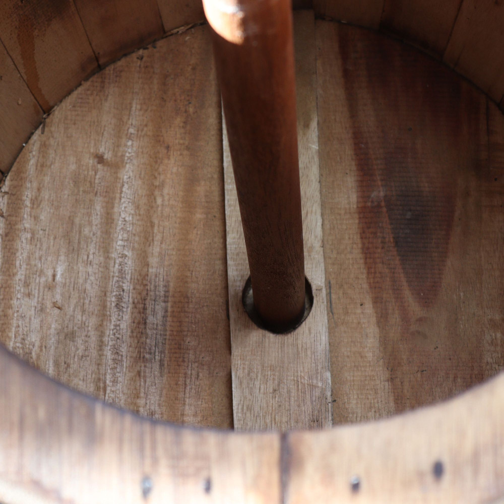 Table d'appoint et support pour parasol en tonneau de bière - Bois naturel 60 x 48,5 cm