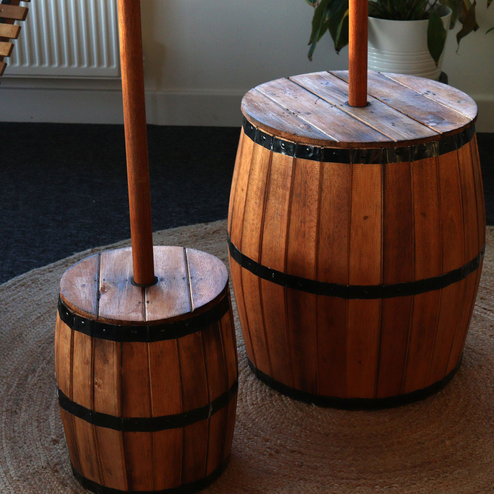 Table d'appoint et support pour parasol en tonneau de bière - Bois naturel 60 x 48,5 cm