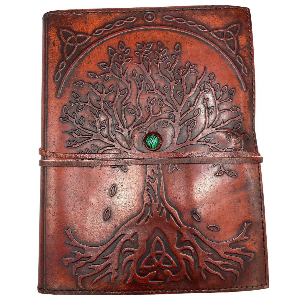Carnet en cuir Arbre de Vie grand format - 20 x 16 x 2 cm