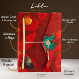 Carnet Lokta Bold Floral - Grand format (21 x 15 cm) - 45 feuilles - Marque-page inclus - Rubis