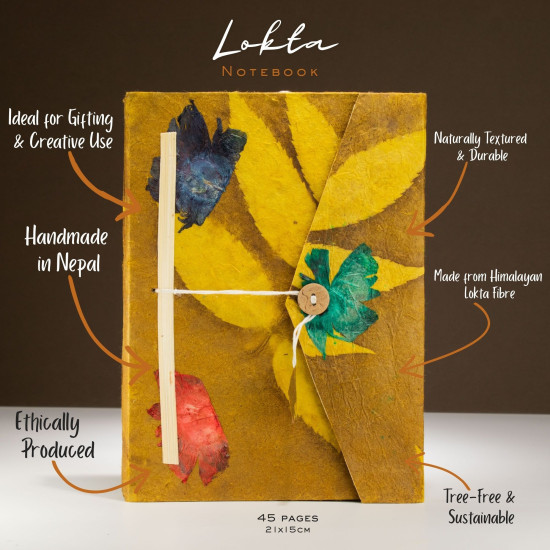 Carnet Lokta Bold Floral - Grand format (21 x 15 cm) - 45 feuilles - Marque-page inclus - Olive