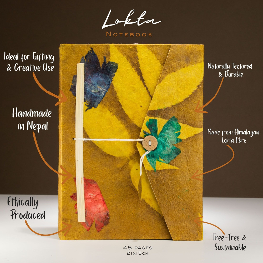 Carnet Lokta Bold Floral - Grand format (21 x 15 cm) - 45 feuilles - Marque-page inclus - Olive