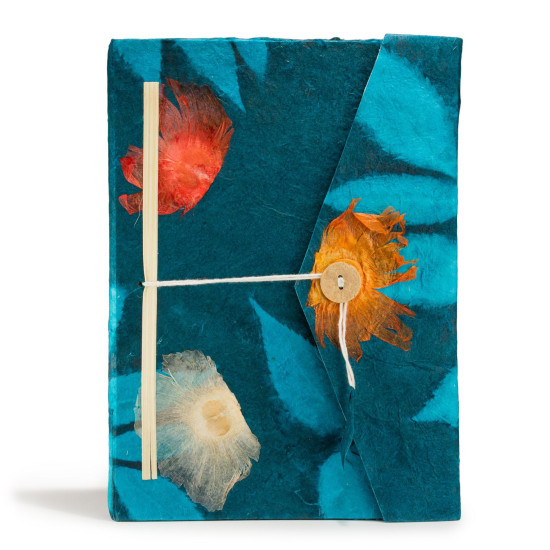 Carnet Lokta Bold Floral - Grand format (21 x 15 cm) - 45 feuilles - Marque-page inclus - Bleu nuit