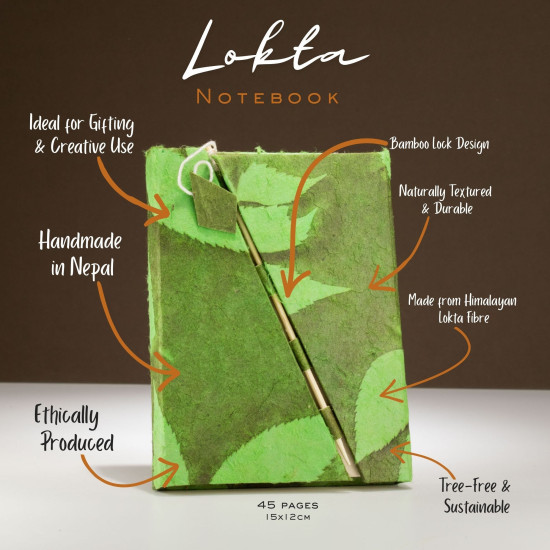 Carnet Lokta Bold Floral à cadenas en bambou - Format moyen (15 x 12 cm) - 45 feuilles - Vert mousse