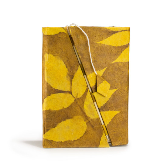 Carnet Lokta Bold Floral à cadenas en bambou - Format moyen (15 x 12 cm) - 45 feuilles - Brun moutarde