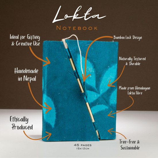 Carnet Lokta Bold Floral à cadenas en bambou - Format moyen (15 x 12 cm) - 45 feuilles - Bleu nuit