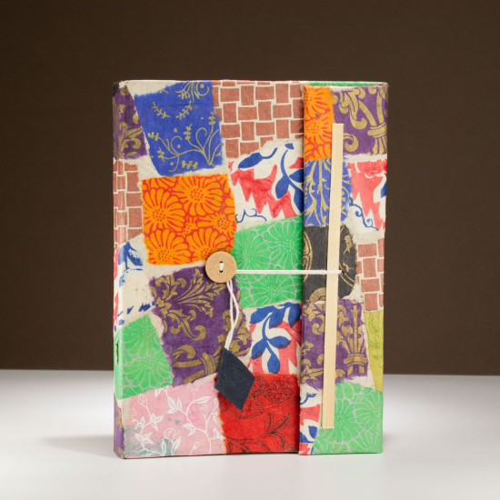 Carnet patchwork Lokta - Grand format (21 x 15 cm) - 45 feuilles - Marque-page inclus - Multicolore