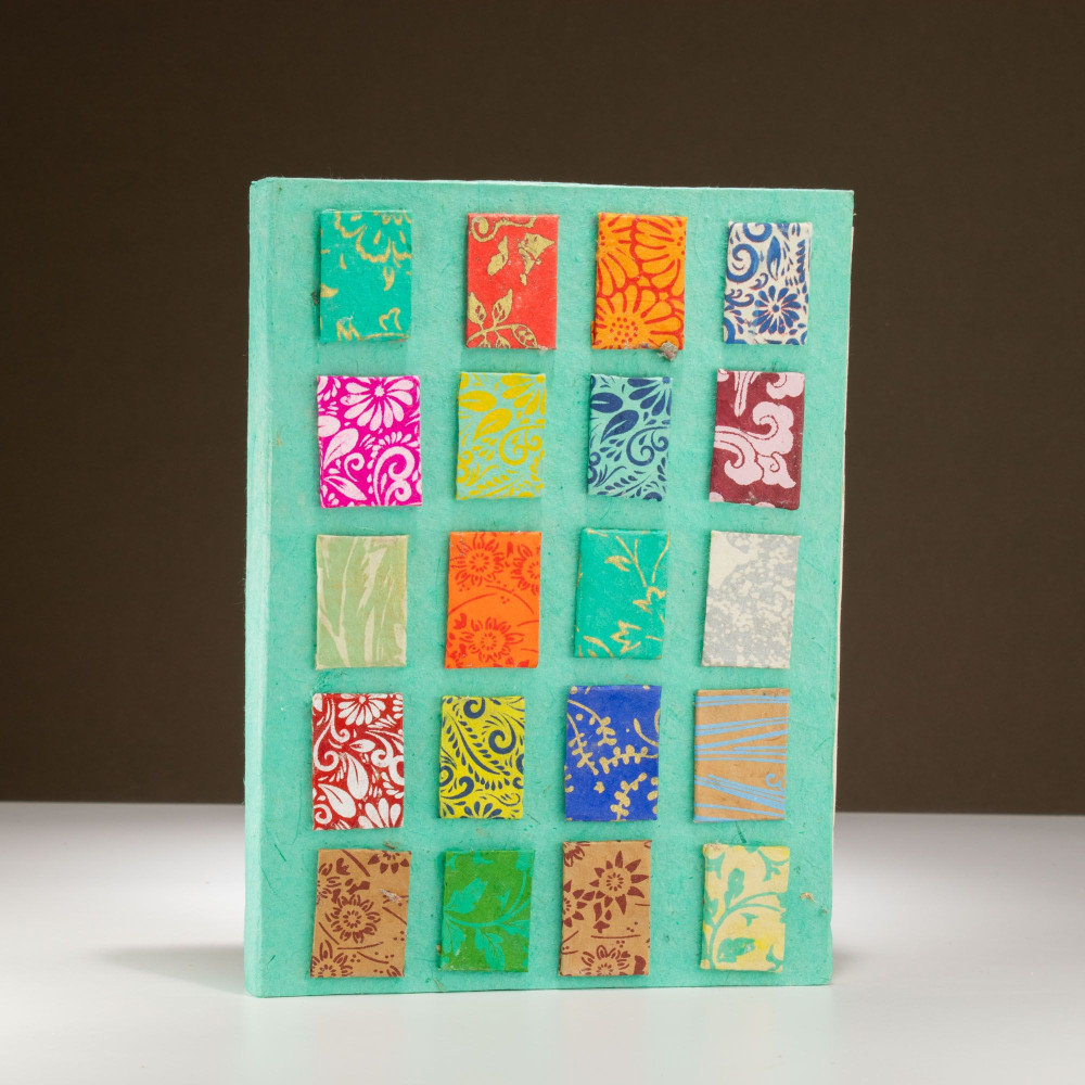 Carnet Lokta Mini Tiles - Grand format (21 x 15 cm) - 45 feuilles - Marque-page inclus - Turquoise