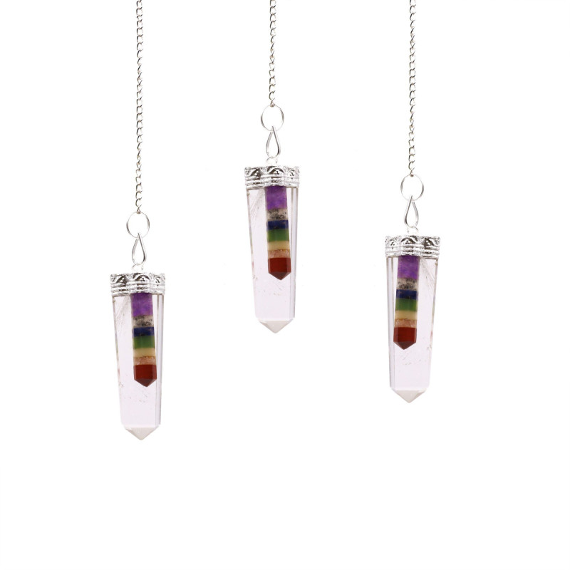 Cristal - Pendentifs plats à pointe fine délimités par 7 chakras