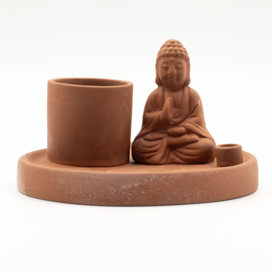 Porte-encens Bouddha multi-usages - Style terre cuite naturelle