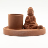 Porte-encens Bouddha multi-usages - Style terre cuite naturelle