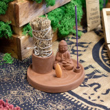 Porte-encens Bouddha multi-usages - Style terre cuite naturelle