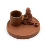 Porte-encens Bouddha multi-usages - Style terre cuite naturelle