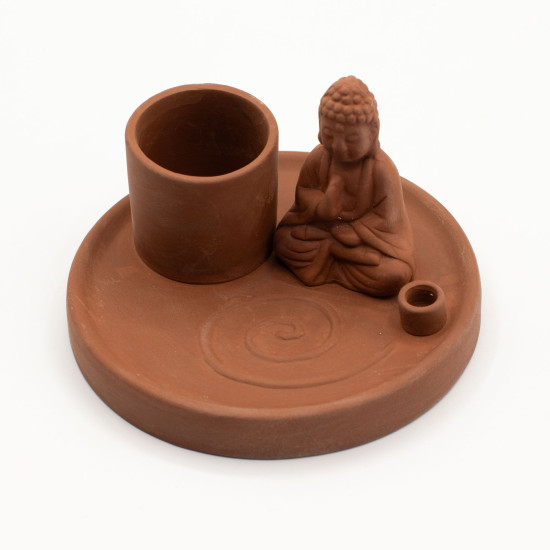 Porte-encens Bouddha multi-usages - Style terre cuite naturelle
