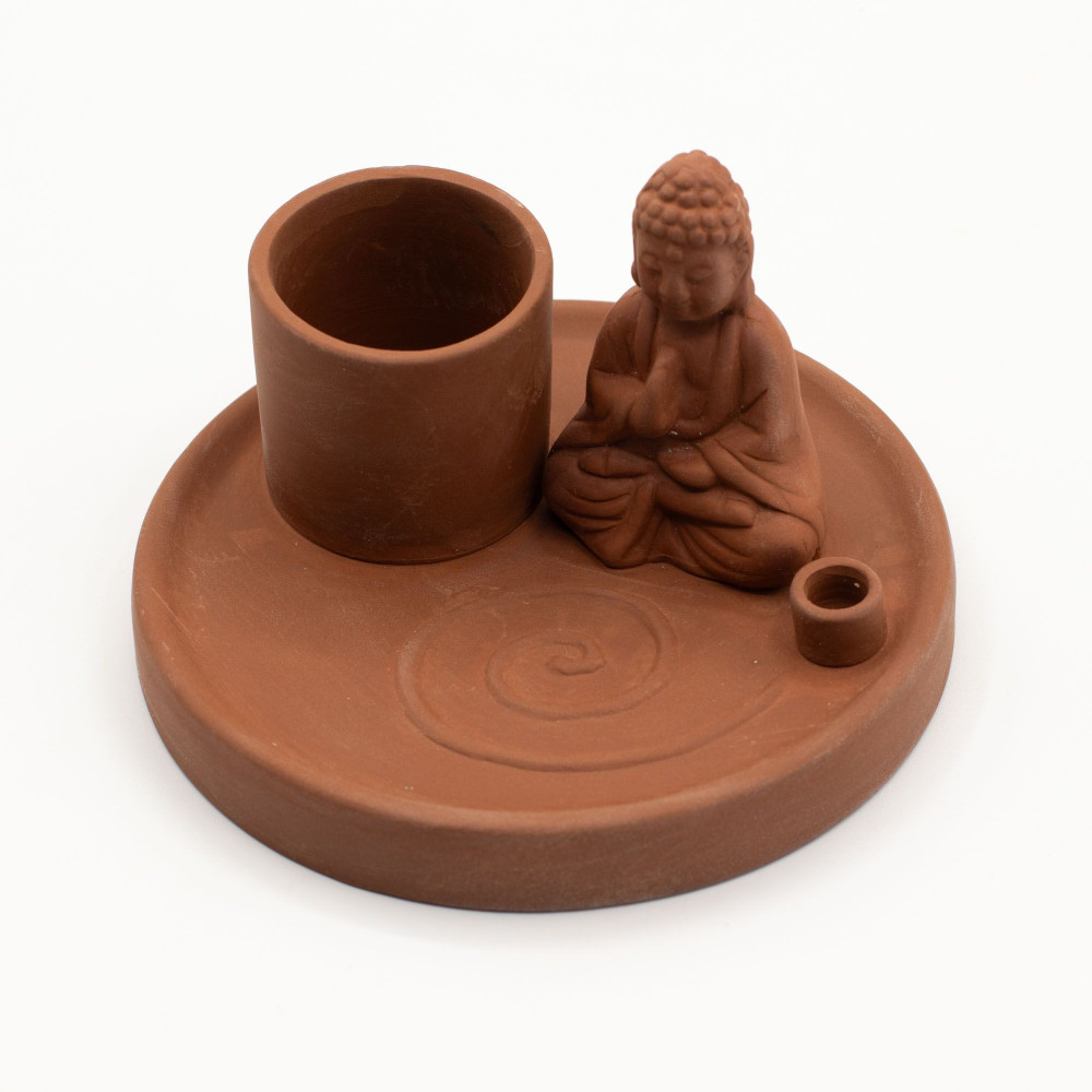 Porte-encens Bouddha multi-usages - Style terre cuite naturelle