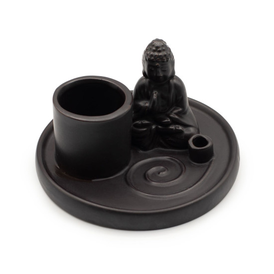 Porte-encens Bouddha multi-usages - Céramique noire mate