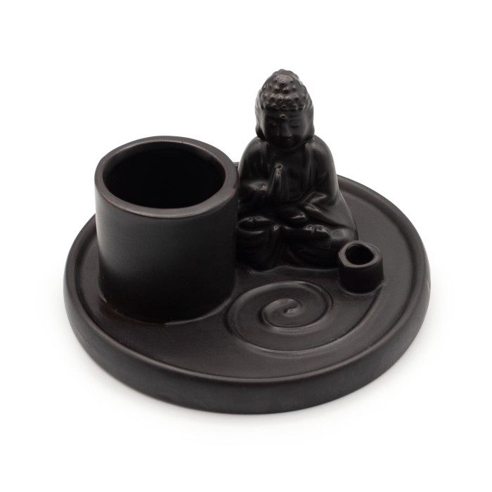 Porte-encens Bouddha multi-usages - Céramique noire mate