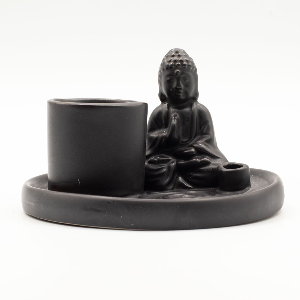 Porte-encens Bouddha multi-usages - Céramique noire mate