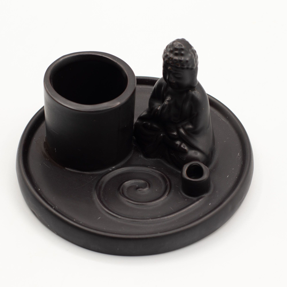 Porte-encens Bouddha multi-usages - Céramique noire mate