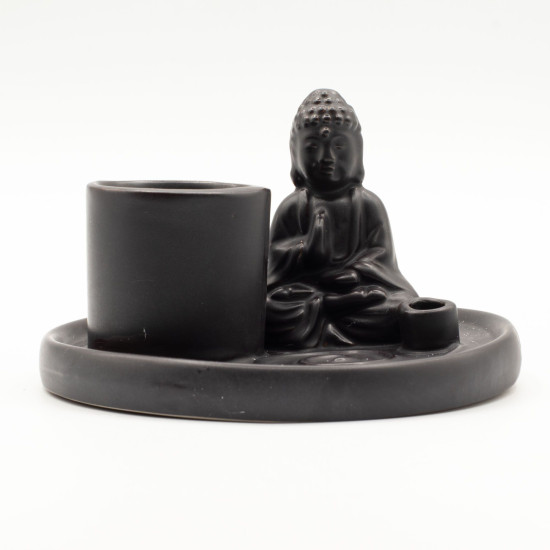 Porte-encens Bouddha multi-usages - Céramique noire mate