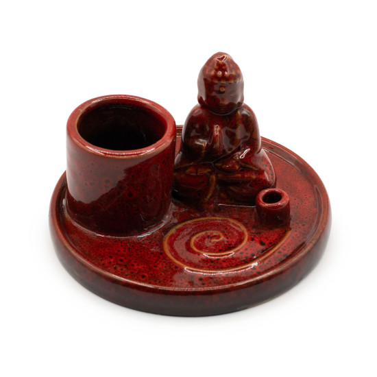 Porte-encens Bouddha multi-usages - Céramique rouge doux