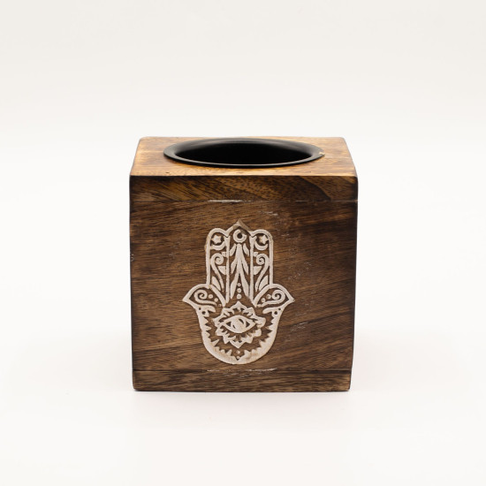 Brûleur à huile de bois de manguier carré - Hamsa