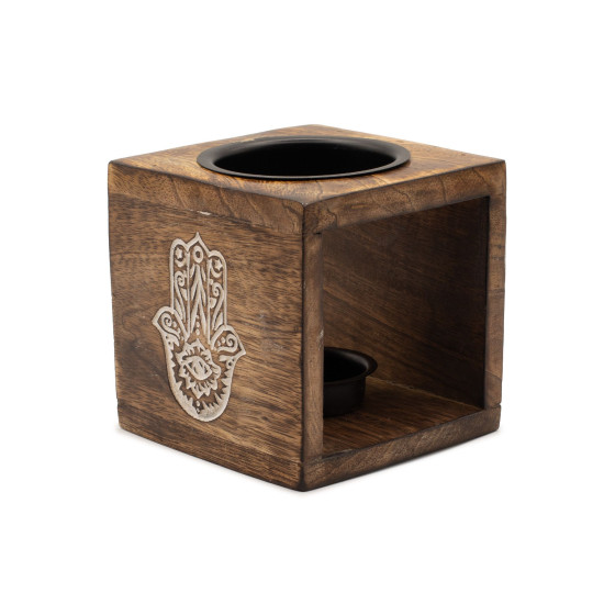 Brûleur à huile de bois de manguier carré - Hamsa