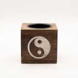 Brûleur à huile carré en bois de manguier - Yin Yang