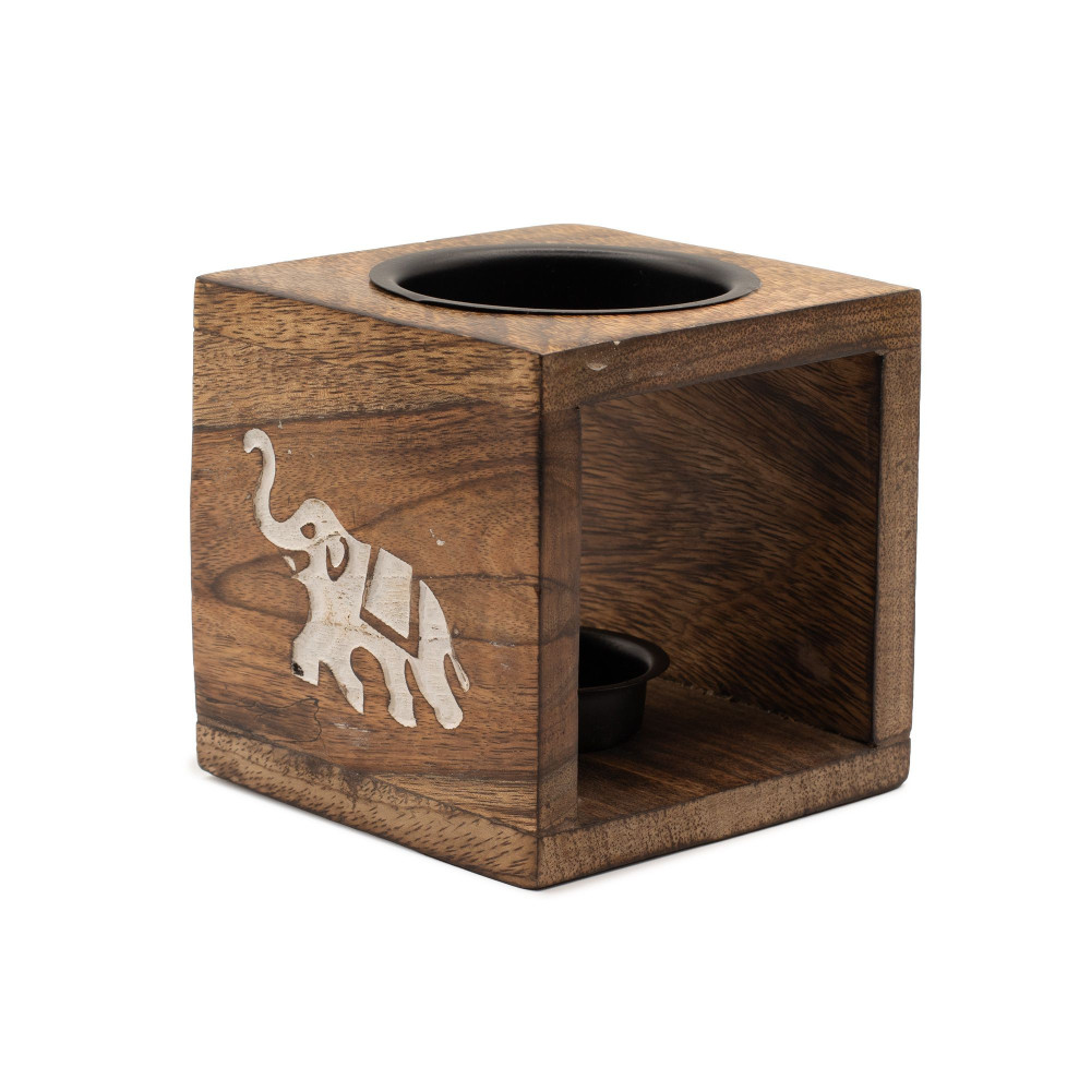 Brûleur à huile de bois de manguier carré - Éléphant