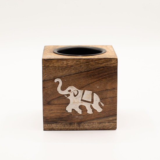 Brûleur à huile de bois de manguier carré - Éléphant
