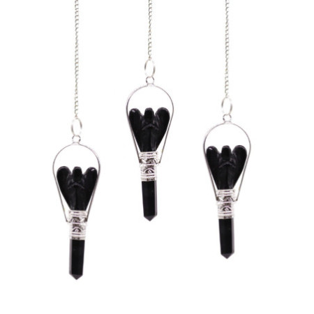 Pendule d'ange avec anneau - Agate noire