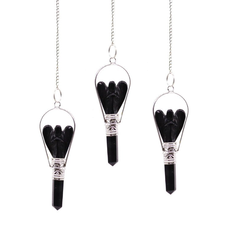 Pendule d'ange avec anneau - Agate noire