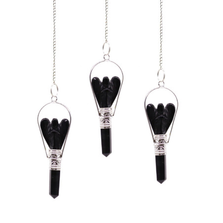 Pendule d'ange avec anneau - Agate noire