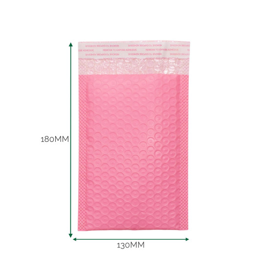Enveloppe à bulles rose en polyéthylène (130 x 180 + 40 mm)