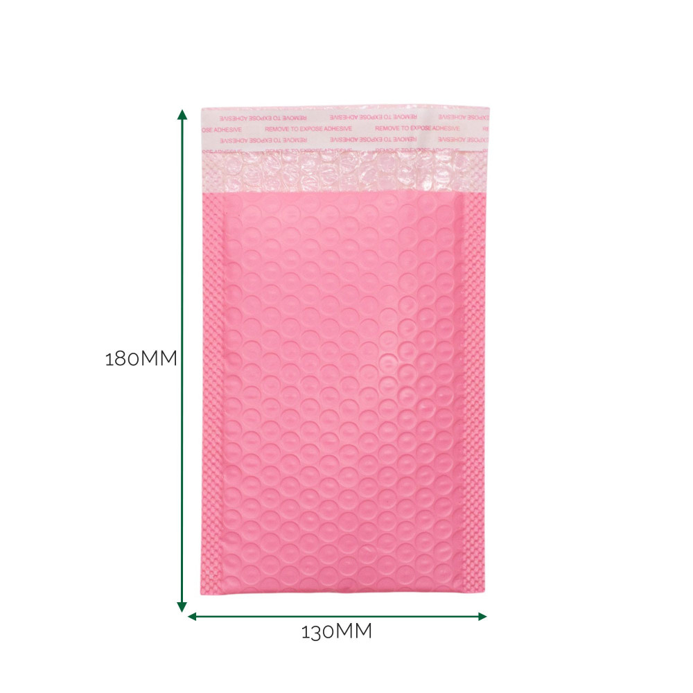 Enveloppe à bulles rose en polyéthylène (130 x 180 + 40 mm)