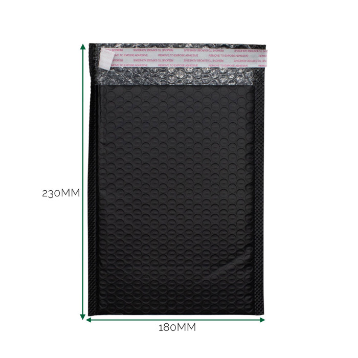 Enveloppe à bulles en polyéthylène noir (180 x 230 + 40 mm)