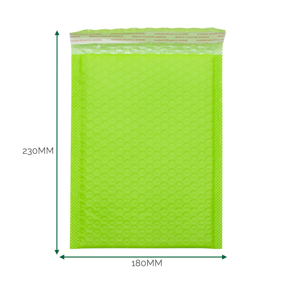 Enveloppe à bulles en polyéthylène vert (180 x 230 + 40 mm)