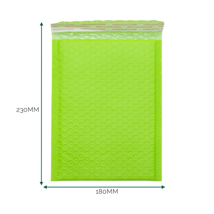 Enveloppe à bulles en polyéthylène vert (180 x 230 + 40 mm)