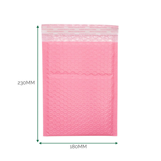 Enveloppe à bulles rose en polyéthylène (180 x 230 + 40 mm)
