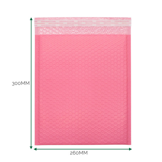 Enveloppe à bulles rose en polyéthylène (260 x 300 + 40 mm)